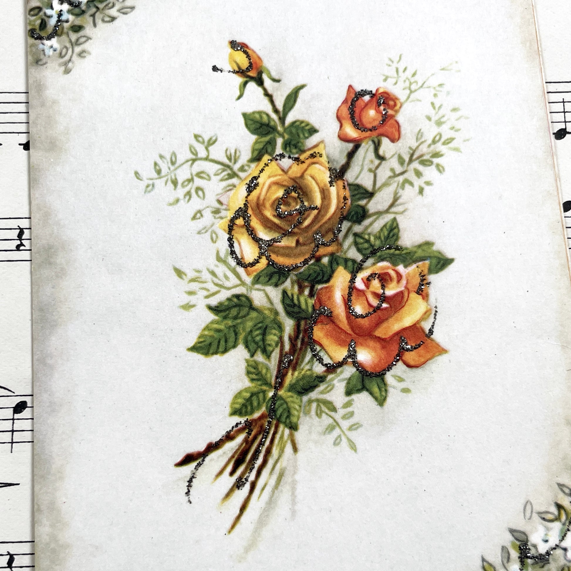 1940s - Trio Of Glitter Postcards - Antique Floral Bouquets Postcards - Shimmering Flowers - Saint Nicolas Greeting Card