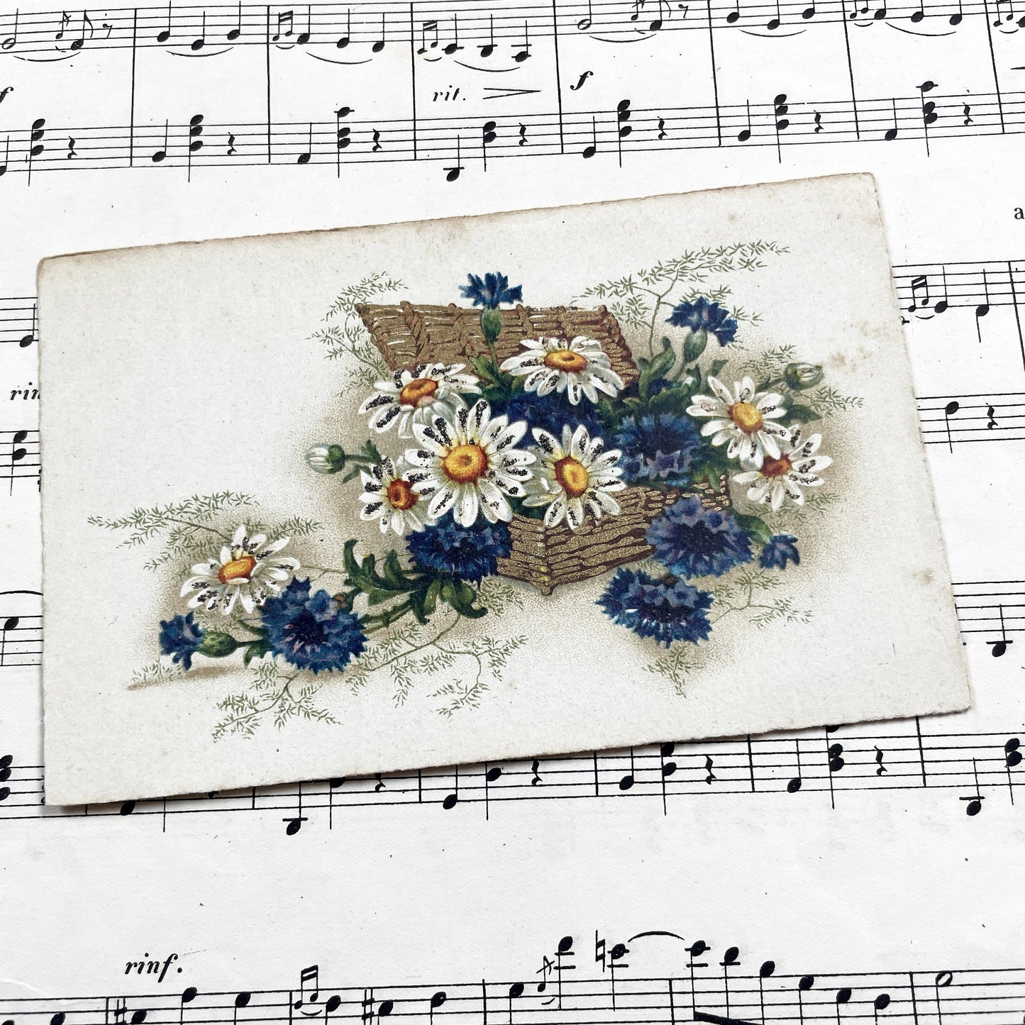 1940s - Trio Of Glitter Postcards - Antique Floral Bouquets Postcards - Shimmering Flowers - Saint Nicolas Greeting Card