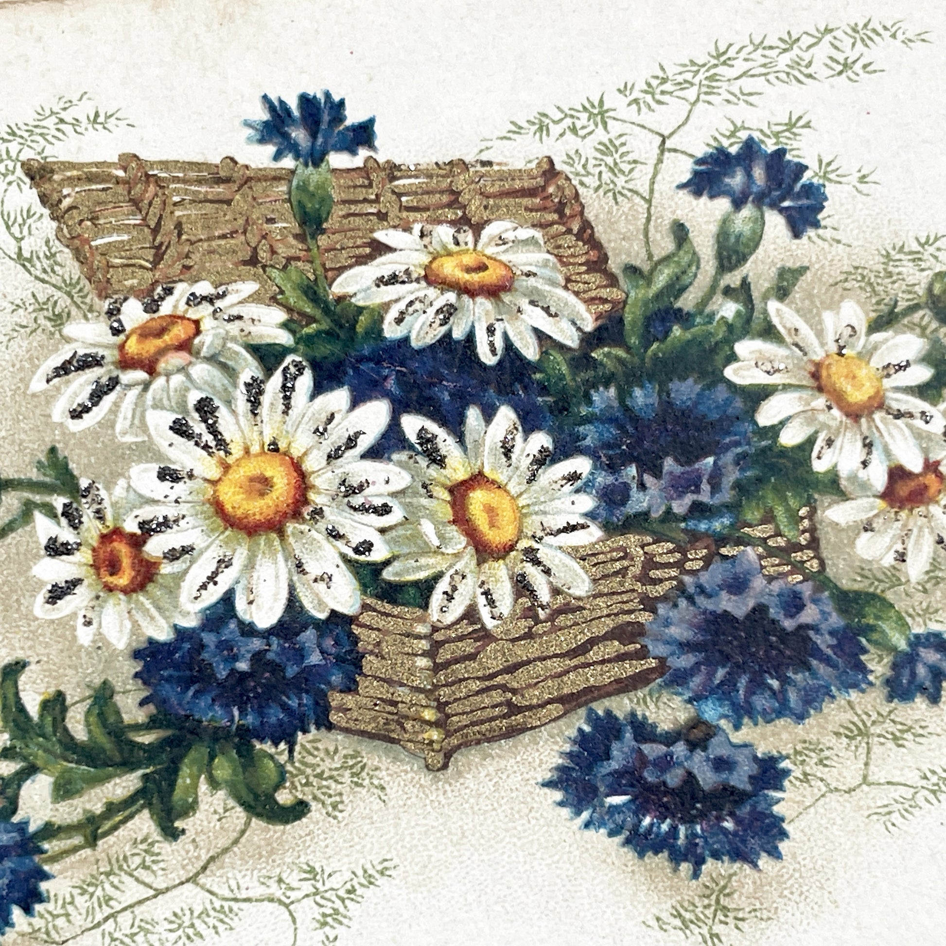 1940s - Trio Of Glitter Postcards - Antique Floral Bouquets Postcards - Shimmering Flowers - Saint Nicolas Greeting Card