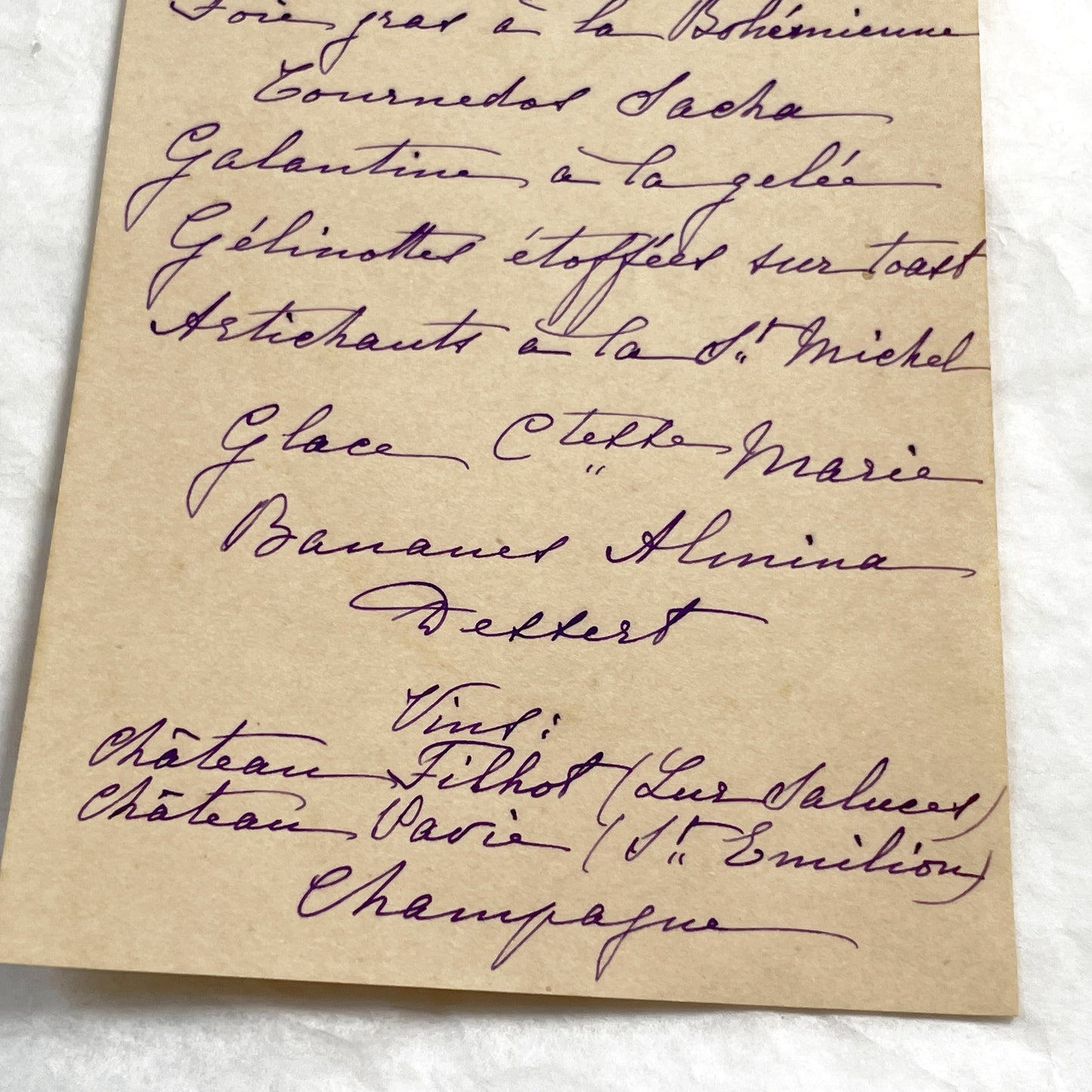1910s - Vintage French Cuisine Menu - Handwritten Dinner Party Card - Elegant Fine Dining Culinary History Document - March 19th Wines