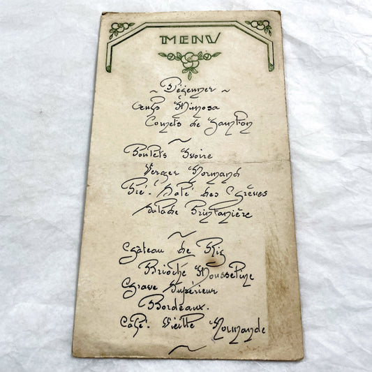 1910s - French Handwritten Menu - Vintage Restaurant Dining Card - Elegant Cuisine Déjeuner and Dîner Dishes - Historical Food Document