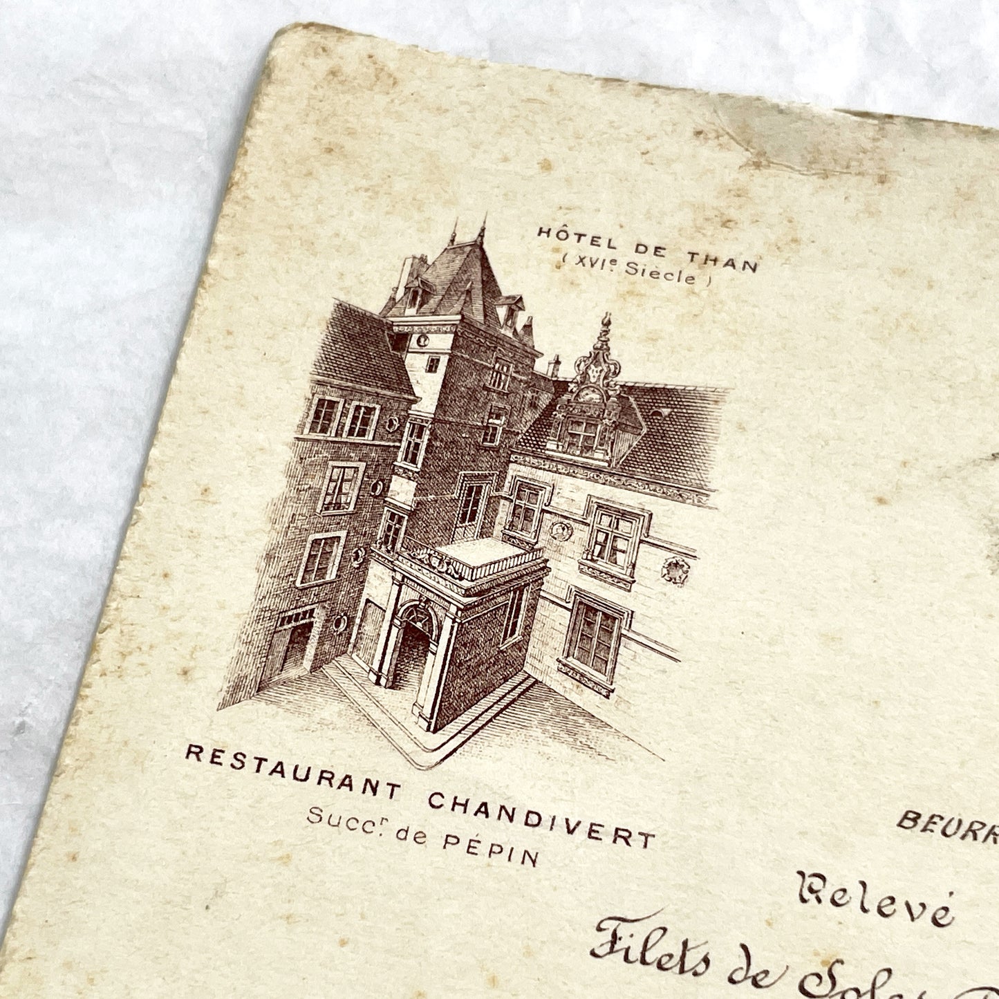 1910s - Large French Restaurant Menu Chandivert 1912 - Fine Dining Culinary Souvenir from Hôtel de Than - Elegant Ephemera
