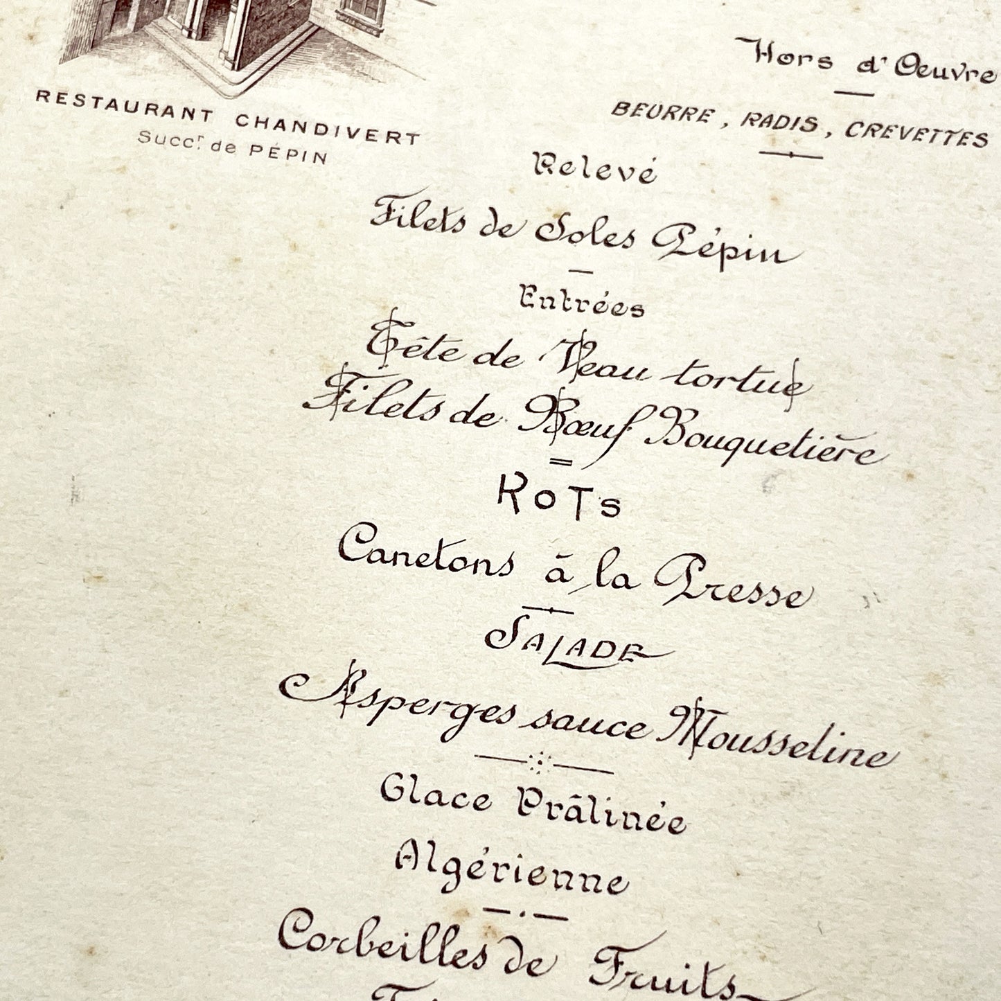 1910s - Large French Restaurant Menu Chandivert 1912 - Fine Dining Culinary Souvenir from Hôtel de Than - Elegant Ephemera