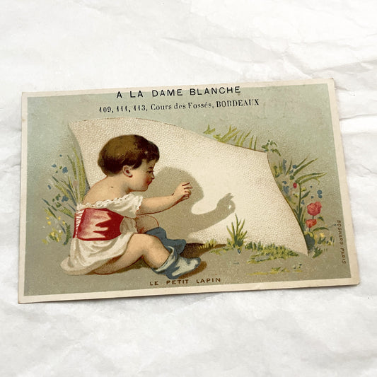 Late 19th - Antique French Advertising Trade Cards - Pair of Chromolithographs - Children Themes - Bordeaux Store Ephemera - Bognard Paris