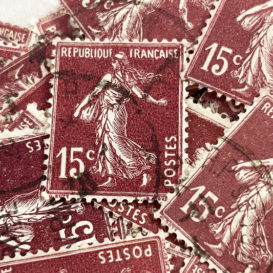 1920s - Lot of 30 Vintage French Postage Stamps – 15 cents - Brown “Semeuse” – Early 20th Century Collectible Ephemera