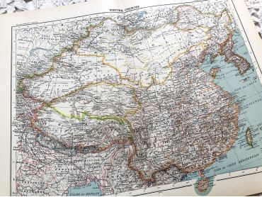 Large vintage map of China, Korea, etc. from a French atlas of the 1910s