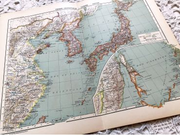 Large vintage map of East China, Korea and Japan from a French atlas of the 1910s