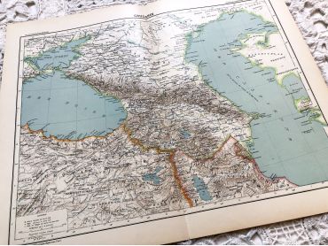 Large vintage map of the Caucasus region from a French atlas of the 1910s