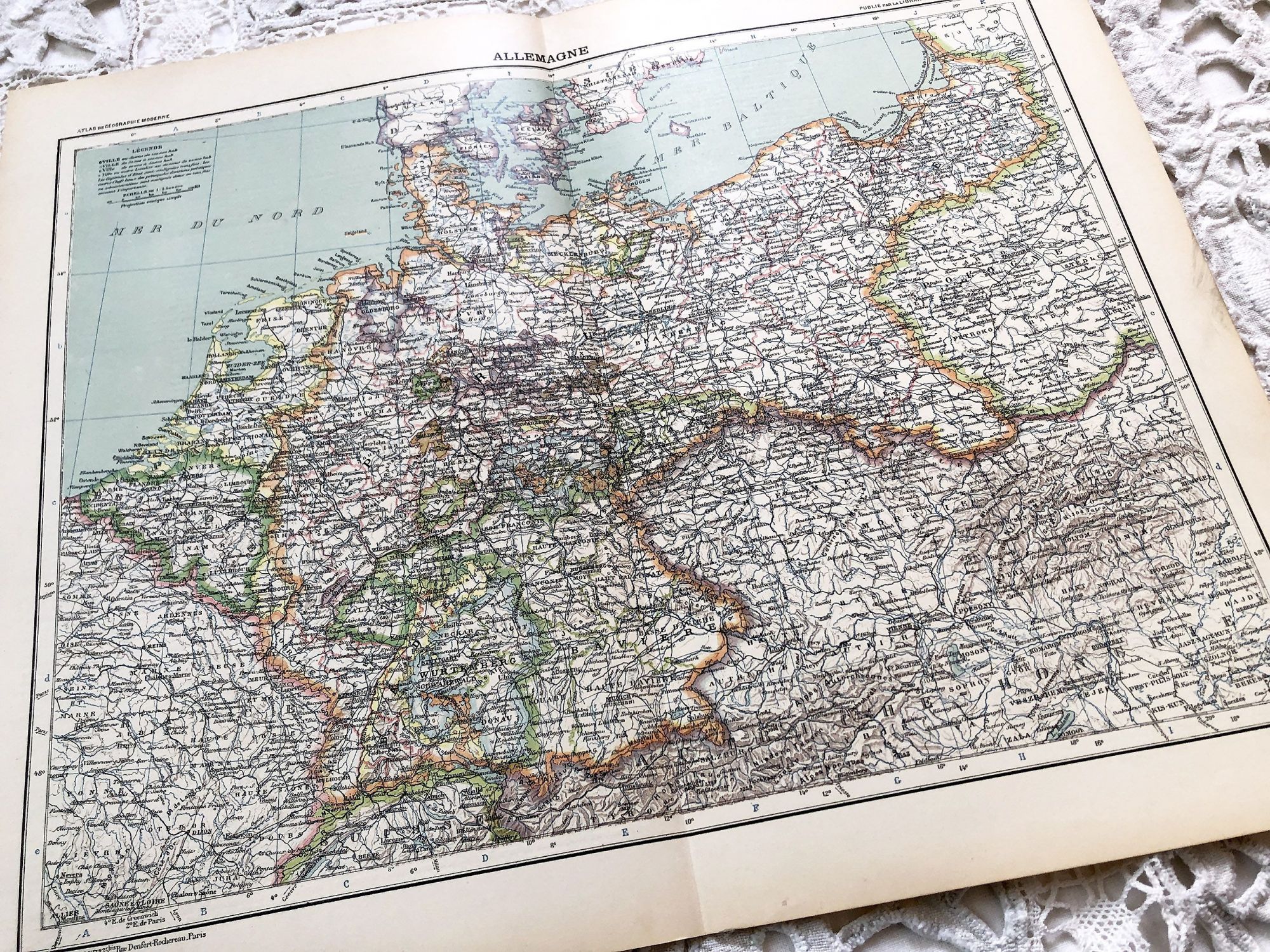 Large vintage map of Germany in 1910 from a French atlas of the 1910s Large vintage map of Germany in 1910 from a French atlas of the 1910s