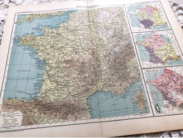 Large vintage map of France from a French atlas of the 1910s