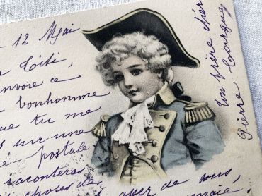 French postcard representing a young child dressed as an officer of the 19th century - 1900s