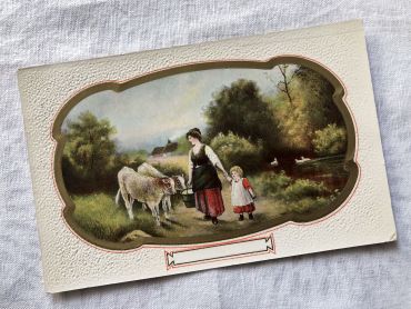 Belgium embossed postcard representing a countryside scene with a mother and her child - 1910s