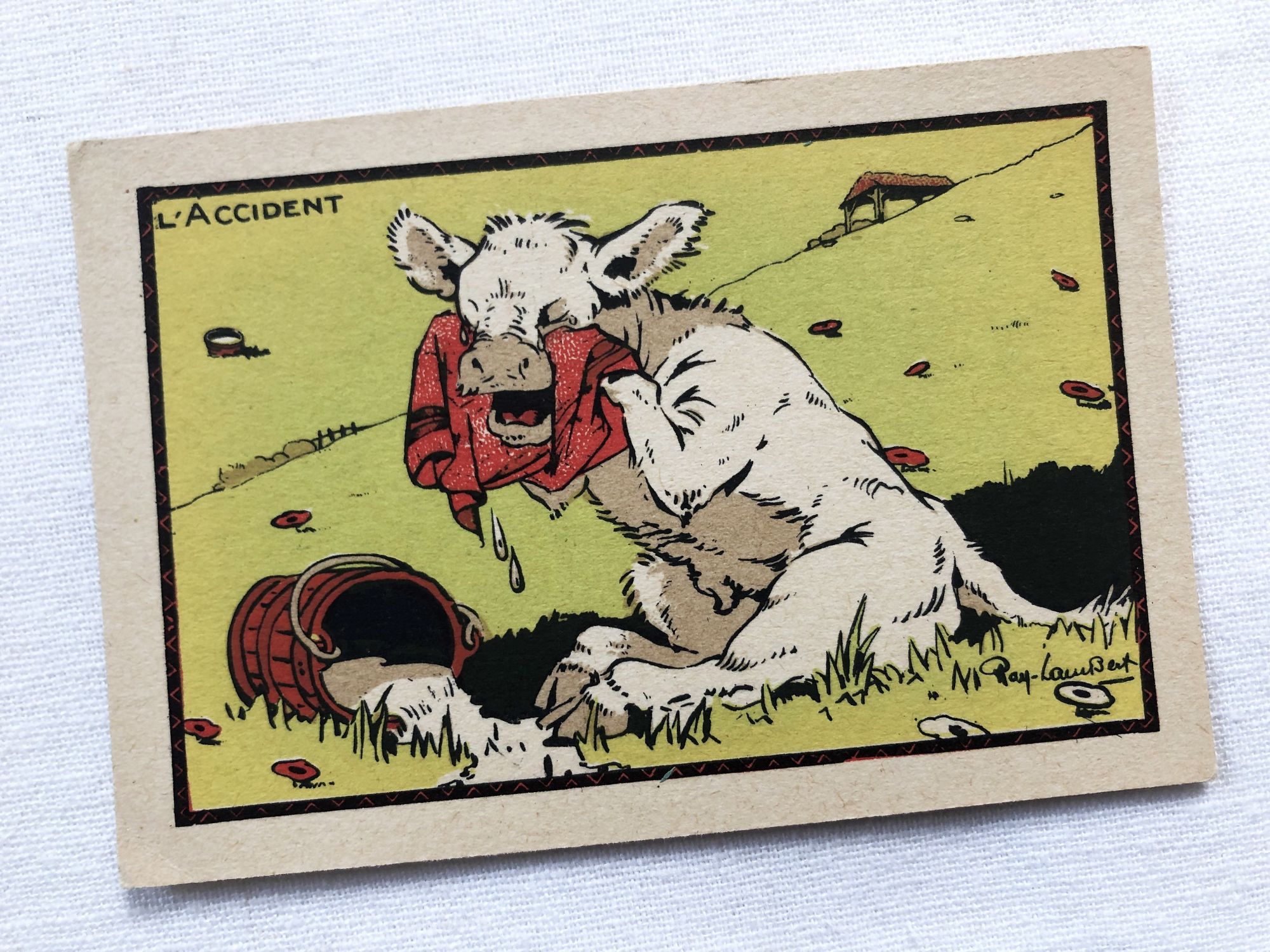 Vintage card for children by the French illustrator Ray-Lambert - "L'accident" Vintage card for children by the French illustrator Ray-Lambert - "L'accident"