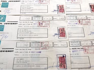 12 French bills of exchange of a boilermaker in eastern France from 1960s