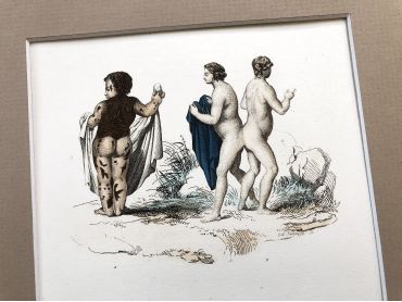 French engraving representing strange characters from the middle of the 19th century