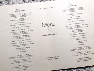 Large French liner menu with an incredible choice of dishes - Liner "Flandre" - Menu of February 3, 1962