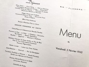 Large French liner menu with an incredible choice of dishes - Liner "Flandre" - Menu of February 2, 1962