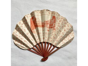 Hand fan from the Vichy city Casino in paper and wood - Designed by the French fan maker ESPI from Paris