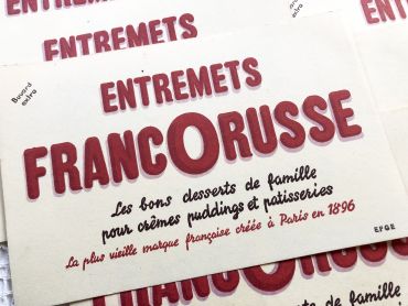 Advertising blotter of the French Francorusse entremets brand from 1950s