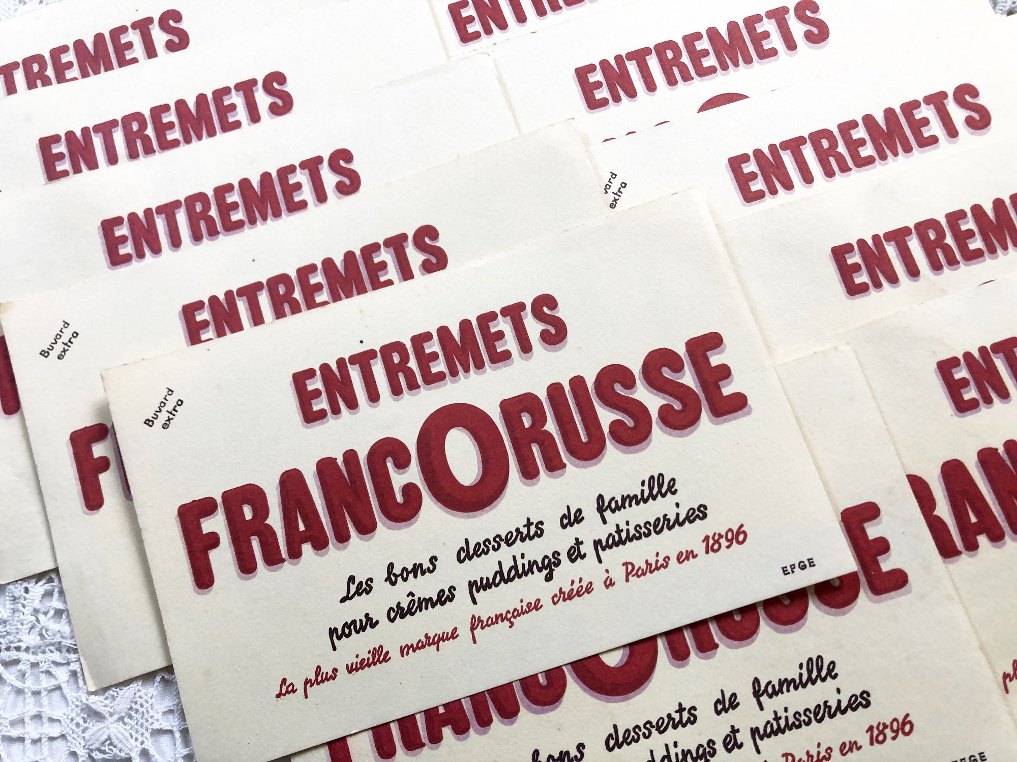 Advertising blotter of the French Francorusse entremets brand from 1950s Advertising blotter of the French Francorusse entremets brand from 1950s