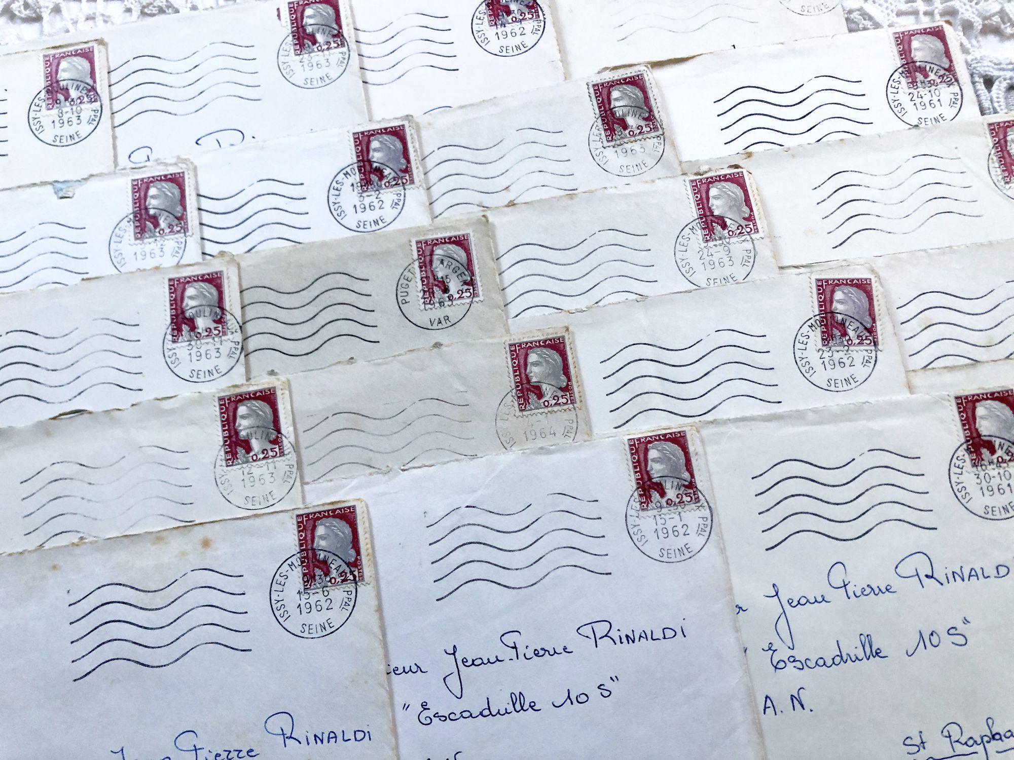 Set of French envelopes almost identical from 1960s with same stamp, same addressee...