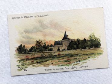 French vintage postcard of Saint-Alban-les-Eaux by the painter Louis Tauzin from 1900s