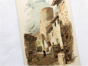 French vintage postcard of Saint-Alban-les-Eaux by the painter Louis Tauzin from 1900s