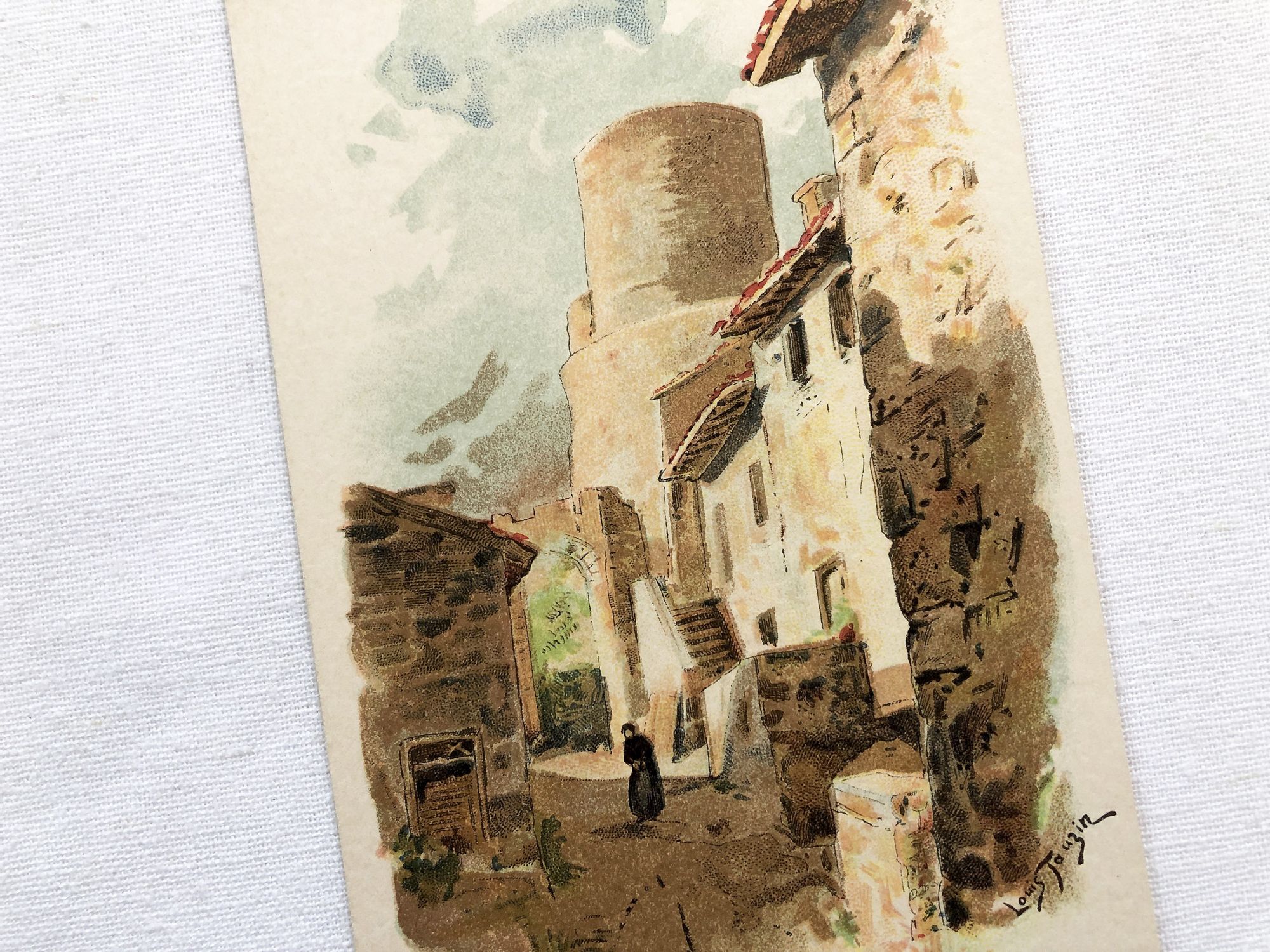 French vintage postcard of Saint-Alban-les-Eaux by the painter Louis Tauzin from 1900s