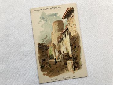 French vintage postcard of Saint-Alban-les-Eaux by the painter Louis Tauzin from 1900s