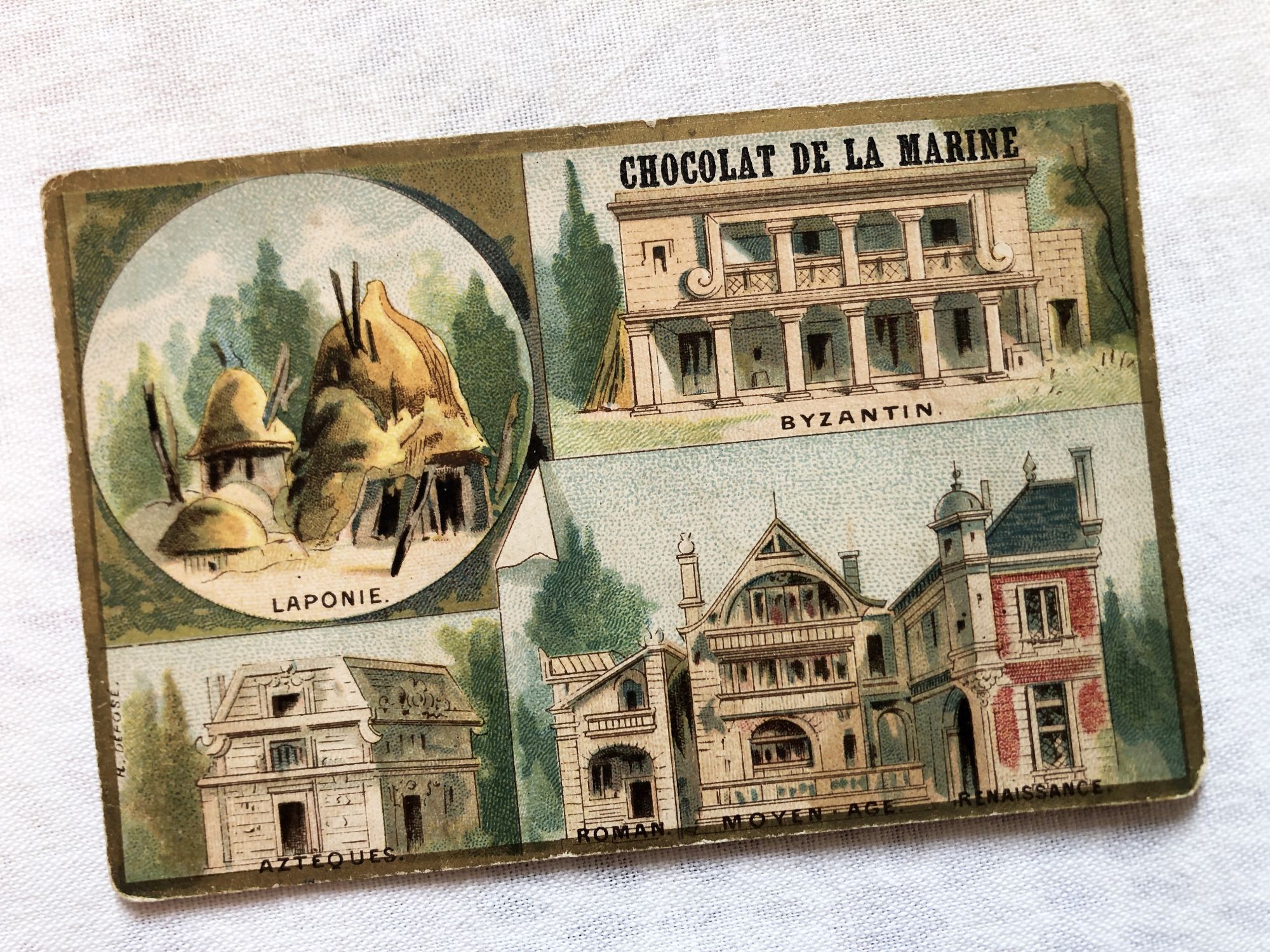 Vintage French chromolithograph of the Chocolat de la Marine brand from 1910s