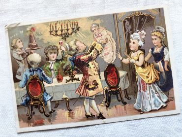 Vintage French chromolithograph of a confectionery in Paris from 1890s