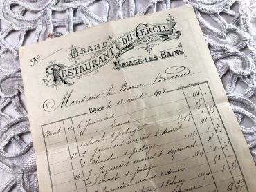1890s - Beautiful bill of a thermal Grand hotel addressed to Baron Brincard