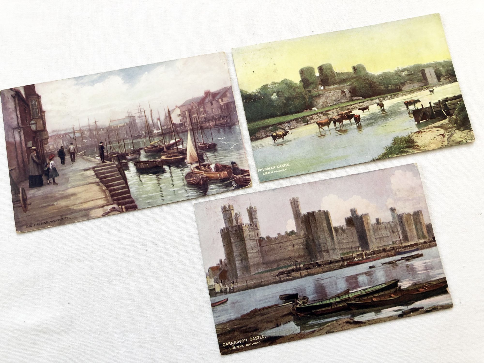 Set of 3 beautiful English postcards of landscapes from 1900s