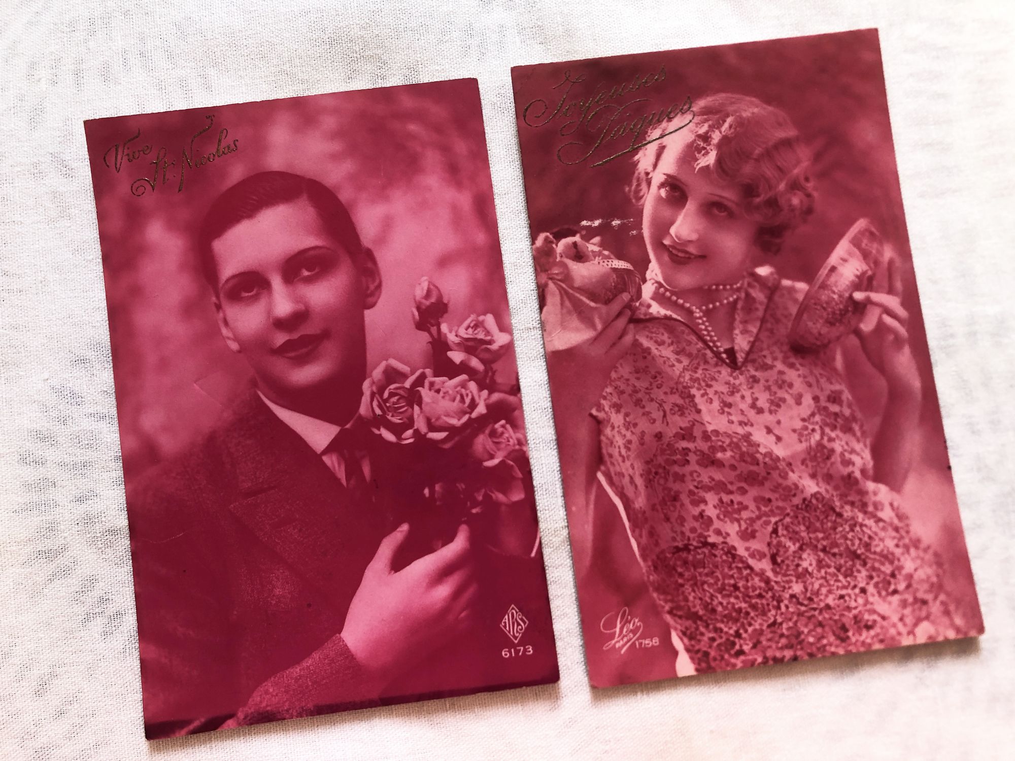 Two very beautiful portraits of young girls - French postcards - 1920s