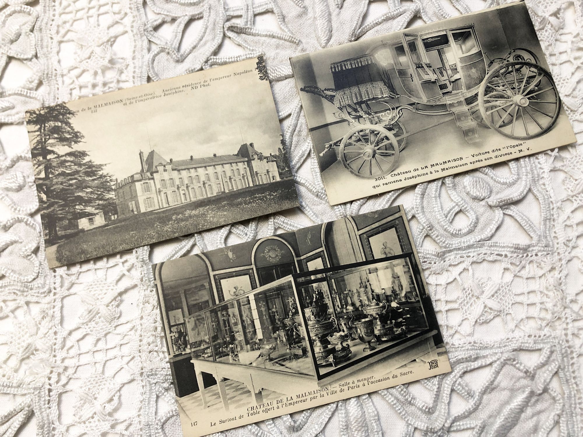 3 French postcards of Château de Malmaison from the 1930s