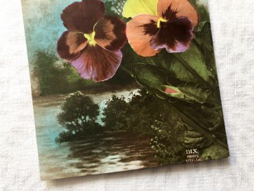 Vintage French postcard with a small bouquet of pansies