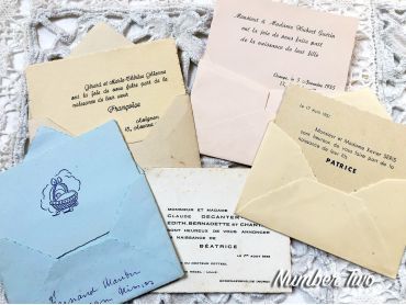 5 French birth announcement cards from 1950s and 1960s