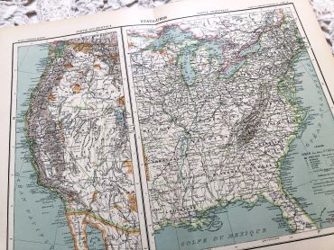 Large vintage map of the United States of America from a French atlas of the 1910s