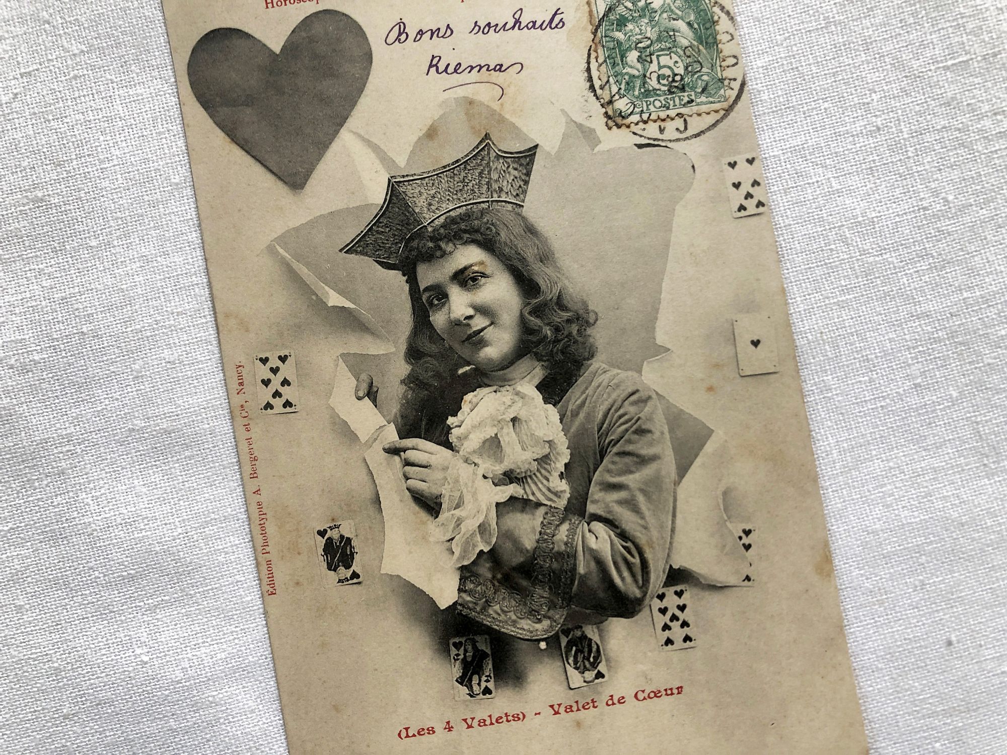 French postcard entitled "le valet de coeur" (the jack of hearts) from 1900s