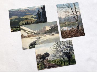 4 beautiful postcards with reproductions of landscape paintings from 1910s