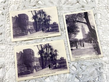 3 French postcards of the city of Marrakech in Morocco from the 1930s