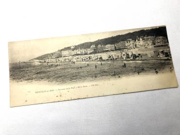 Large French postcard of the beach of Trouville-sur-Mer in the 1910s