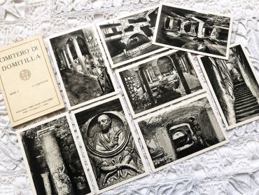 8 Italian postcards of the Catacombs of Domitilla in Rome from 1950s