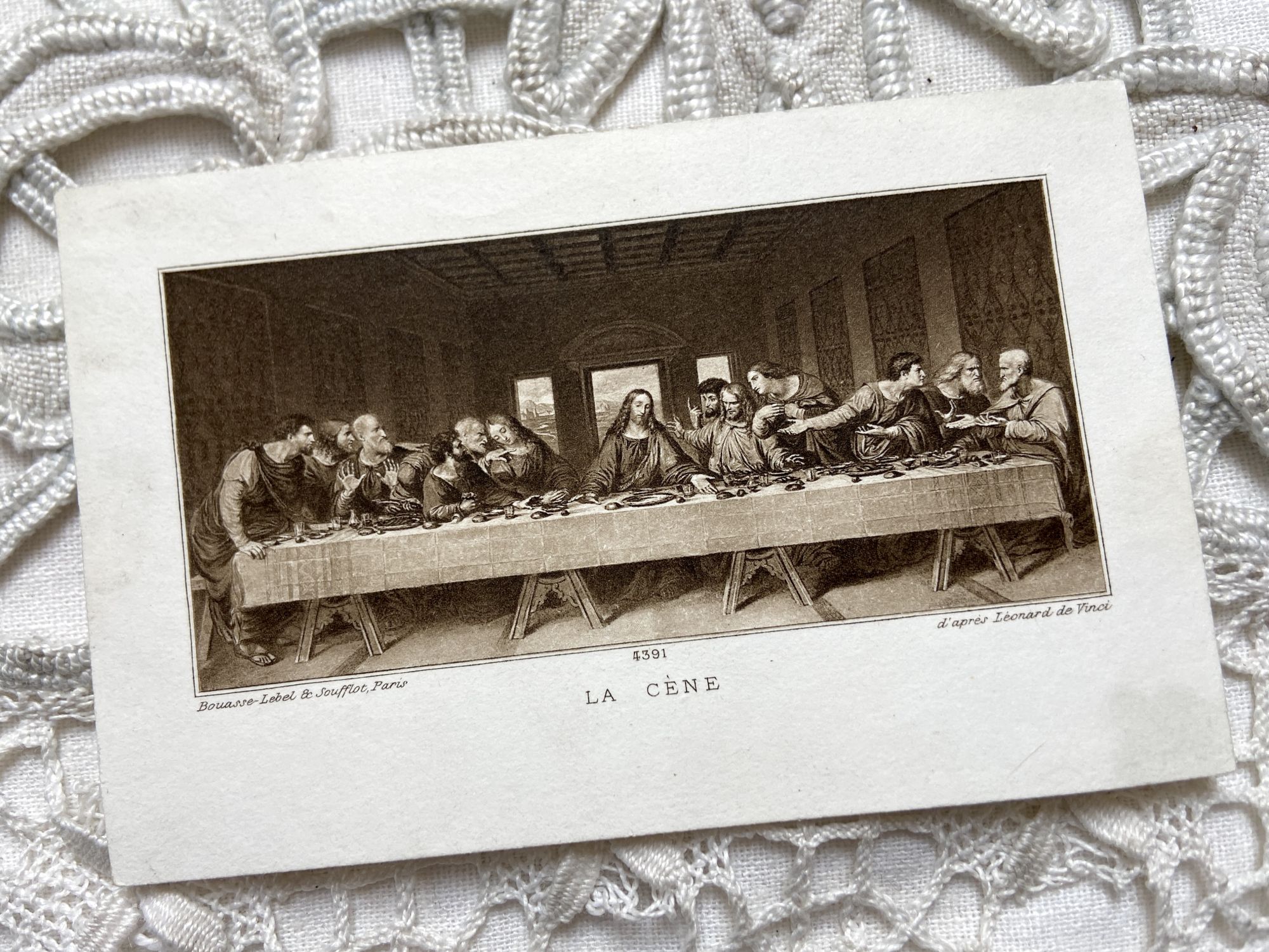 French religious image by Bouasse-Lebel & Soufflot representing the Last Supper by Leonard de Vinci
