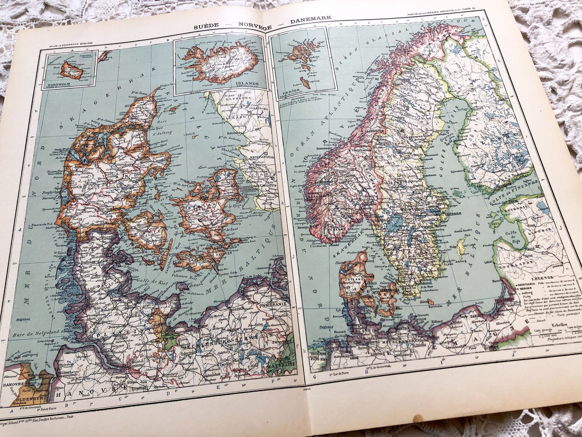 Large vintage map of Sweden, Norway and Denmark from a French atlas of the 1910s