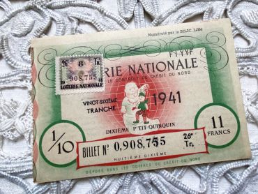 Huge French lottery ticket "Loterie Nationale" from 1941