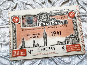 Huge French lottery ticket "Loterie Nationale" from 1941
