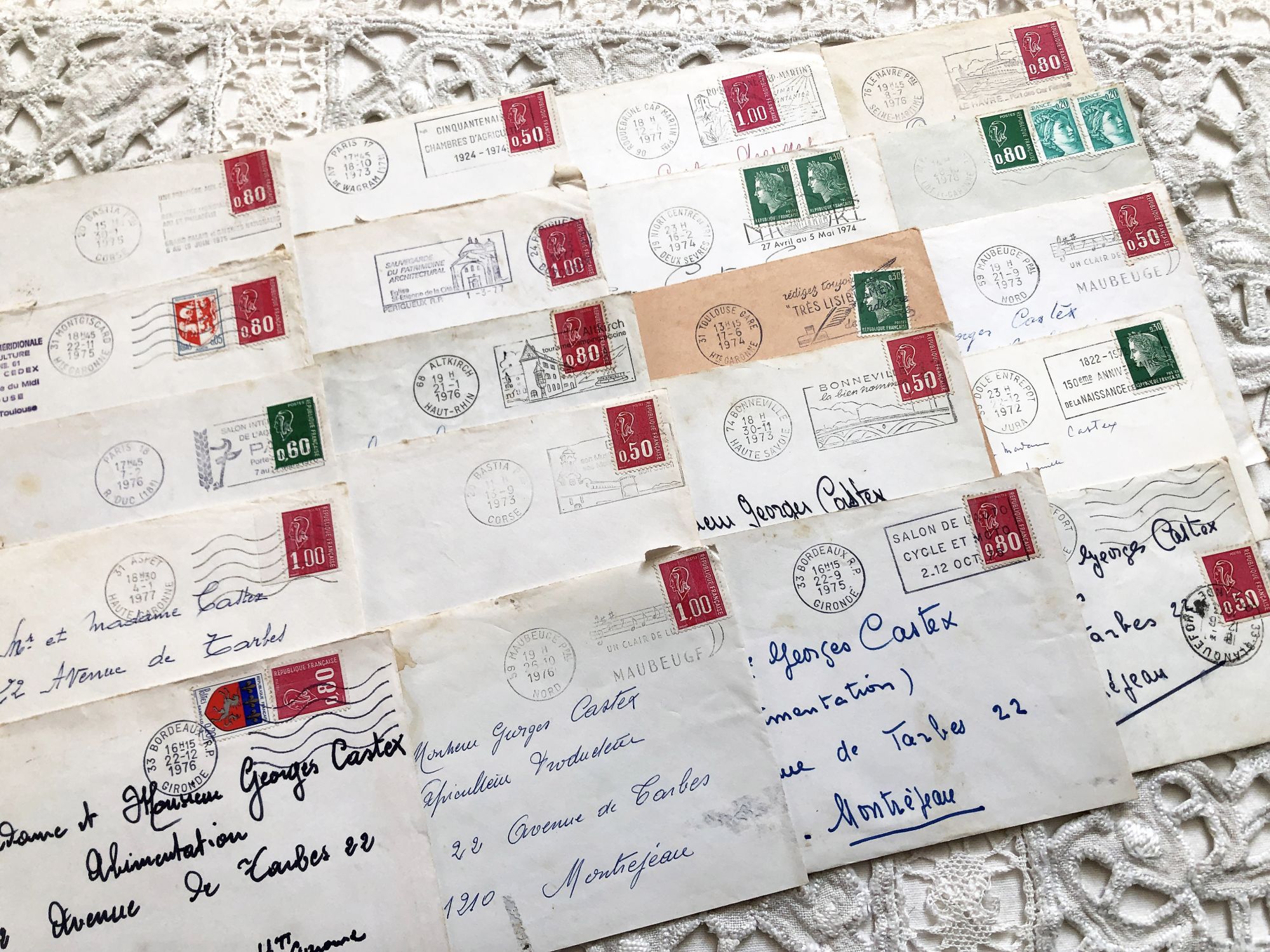 5 French envelopes from 1840s to 1870s from of different colors