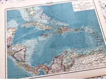 Large vintage map of the West Indies from a French atlas of the 1910s