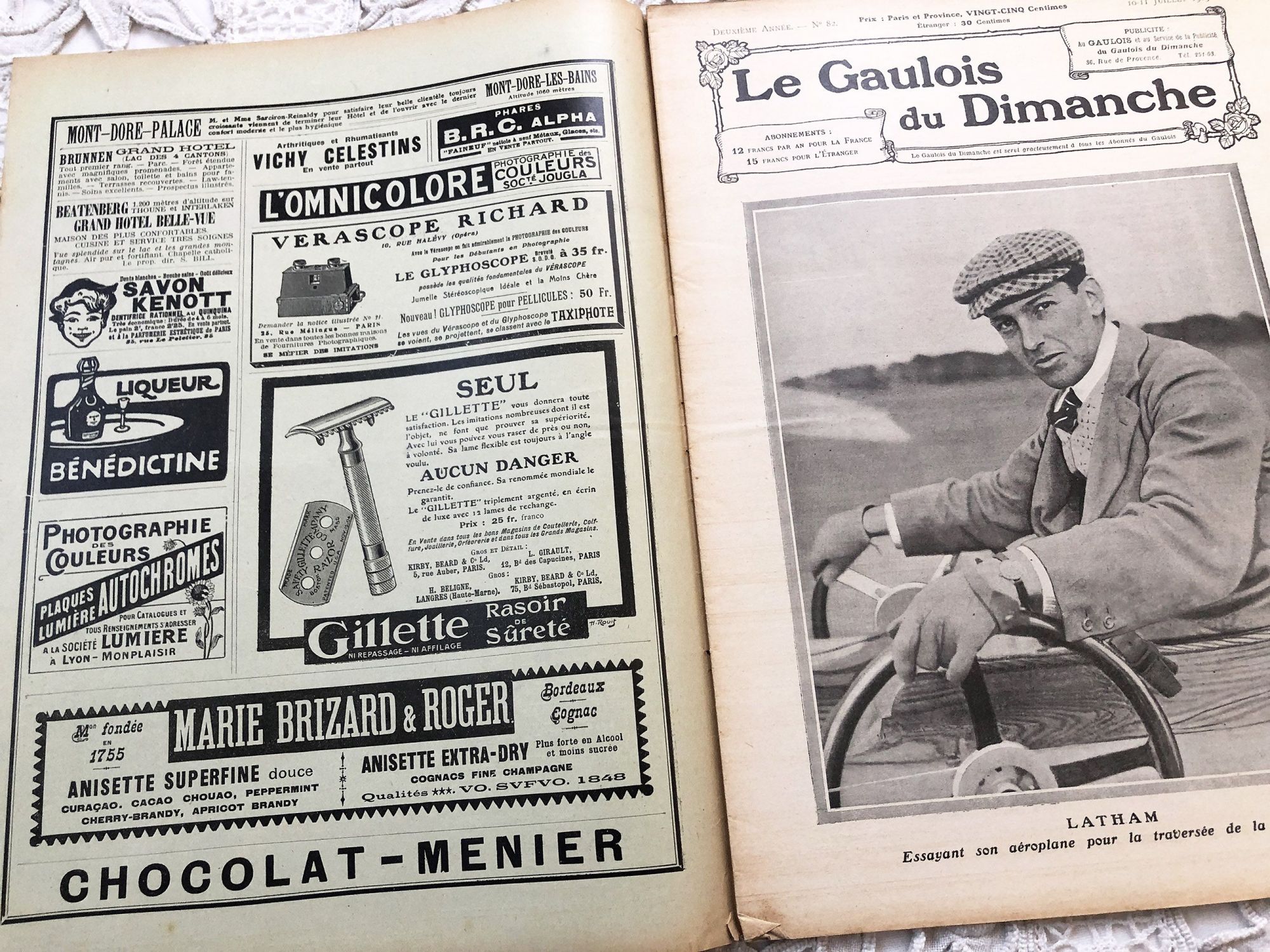 French weekly newspaper "Le Gaulois du Dimanche" of July 1909 with engravings, photos, advertising, music sheet, articles, etc.